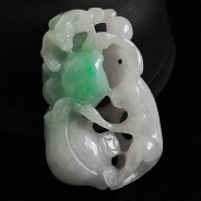 细糯种飘翠缅甸翡翠金猴拜寿挂件