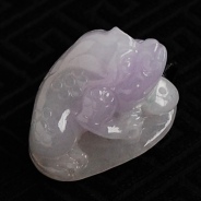 糯冰种淡紫罗兰缅甸翡翠金蟾挂件