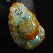 糯冰种蓝晴水黄翡缅甸翡翠富贵花开挂件