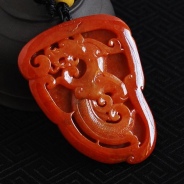 糯冰种红翡缅甸翡翠仿古龙挂件