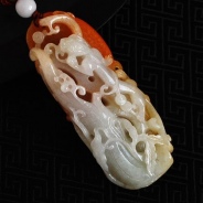 细糯种红黄翡缅甸翡翠如意草龙手玩件