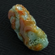 糯冰种蓝水红翡缅甸翡翠“年年有余”手玩