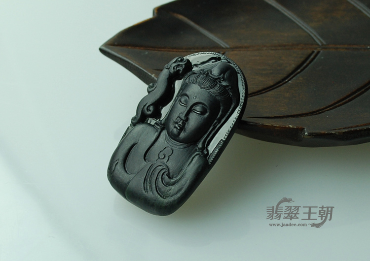 冰种墨翠缅甸翡翠观音头挂件