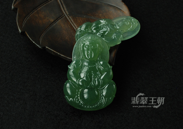 糯冰种晴水缅甸翡翠观音挂件（一对）