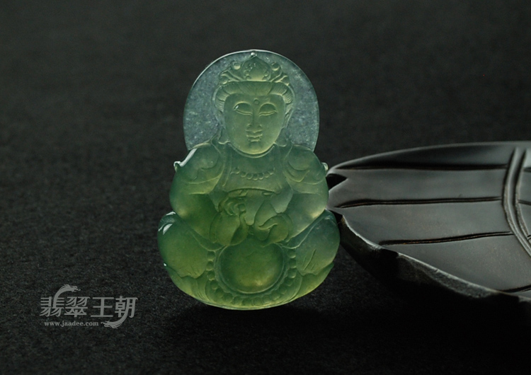糯冰种晴水缅甸翡翠观音挂件（一对）