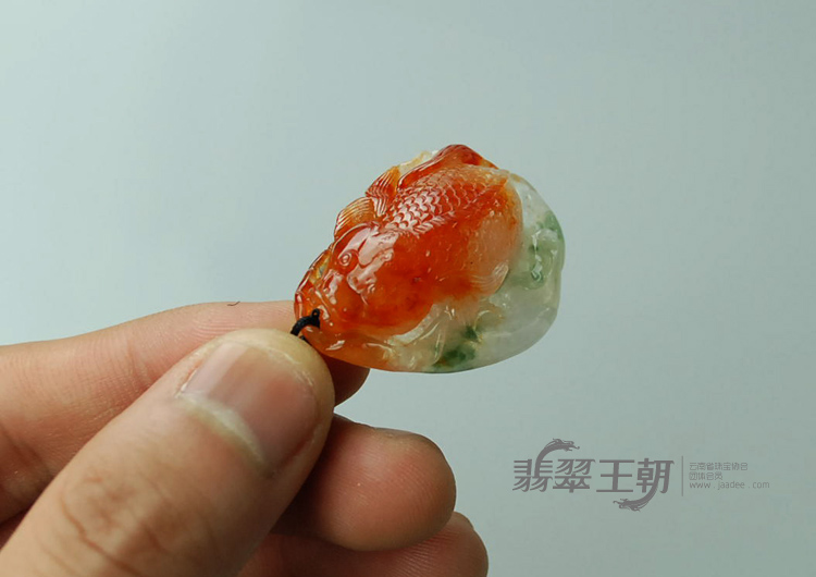 冰种红翡飘花缅甸翡翠金鱼满堂挂件
