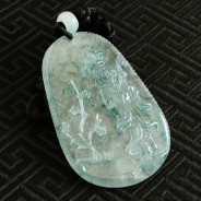 冰玻种飘花缅甸翡翠踏雪寻梅挂件