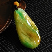 糯冰种黄加绿缅甸翡翠福瓜挂件