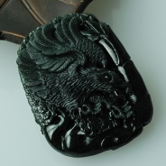 糯冰种墨翠缅甸翡翠大展鸿图挂件