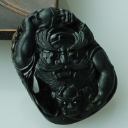 细糯种墨翠缅甸翡翠钟馗挂件