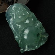 冰种飘花缅甸翡翠站佛挂件