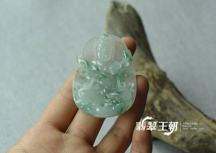 糯冰种飘花缅甸翡翠莲花观音挂件