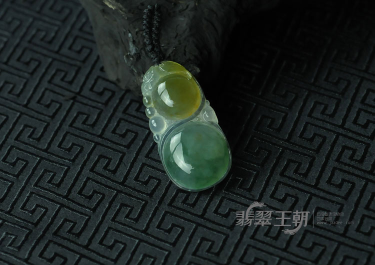 冰种黄加蓝缅甸翡翠福禄寿挂件
