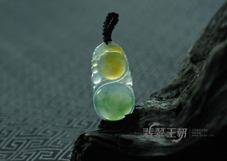 冰种黄加蓝缅甸翡翠福禄寿挂件