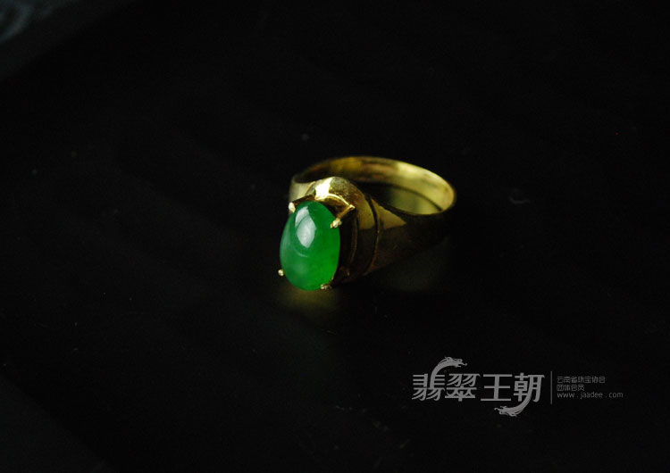 糯冰种阳绿缅甸翡翠满绿戒面
