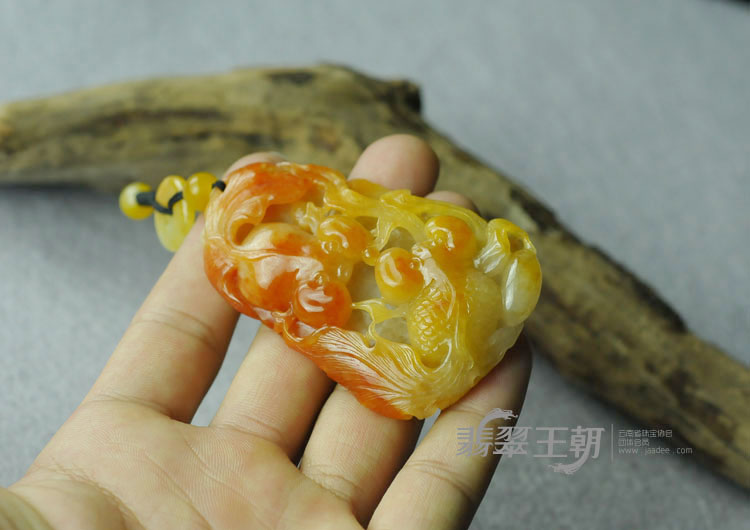 糯冰种红黄翡缅甸翡翠“金玉满堂”挂件