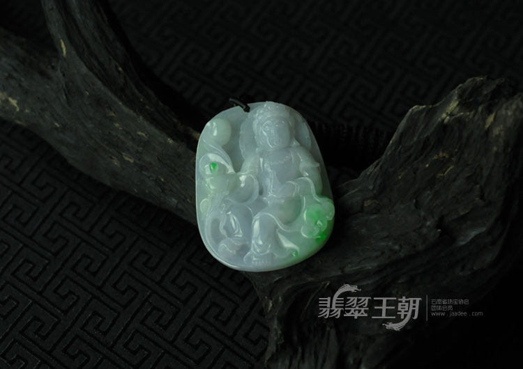 糯冰种紫罗兰飘翠缅甸翡翠观音挂件