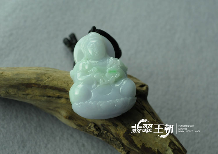 糯冰种紫罗兰飘翠缅甸翡翠观音挂件