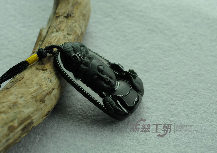 冰种墨翠缅甸翡翠观音头挂件