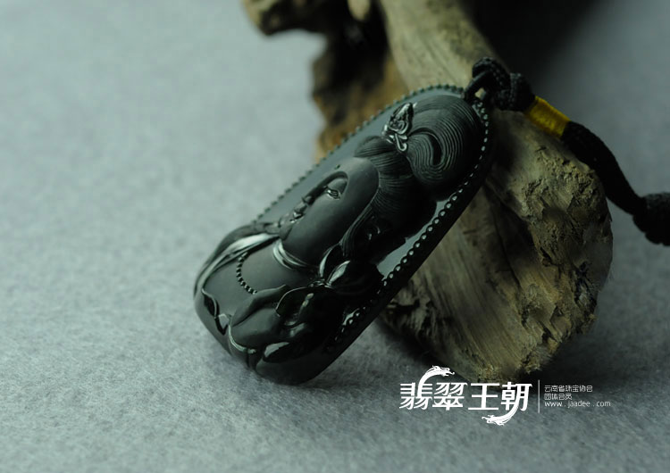 冰种墨翠缅甸翡翠观音头挂件