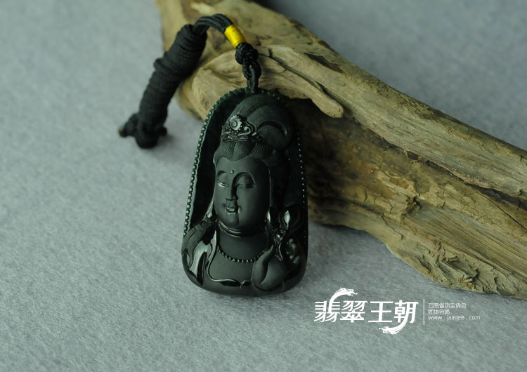 冰种墨翠缅甸翡翠观音头挂件