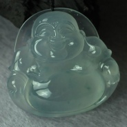 玻璃种强莹光飘花缅甸翡翠玉佛挂件
