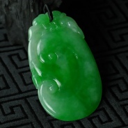 糯冰种正阳绿满绿缅甸翡翠如意挂件