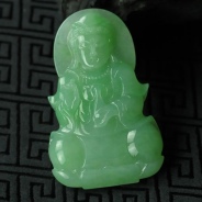 糯冰种绿晴水缅甸翡翠观音挂件