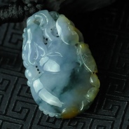 糯冰种紫罗兰飘花略带黄翡缅甸翡翠福禄寿挂件
