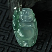 玻璃种飘花缅甸翡翠逍遥佛挂件
