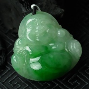 糯冰种正阳绿缅甸翡翠玉佛挂件