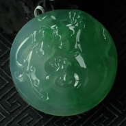 龙石种绿晴水缅甸翡翠龙牌挂件