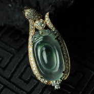 冰玻种飘花包玫瑰金缅甸翡翠“福在眼前”挂件