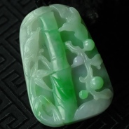 糯冰种翠色紫罗兰缅甸翡翠“竹节喜鹊”挂件