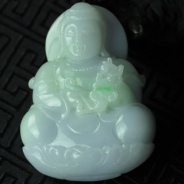 糯冰种紫罗兰飘翠缅甸翡翠观音挂件