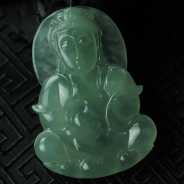 冰玻种晴水缅甸翡翠观音挂件