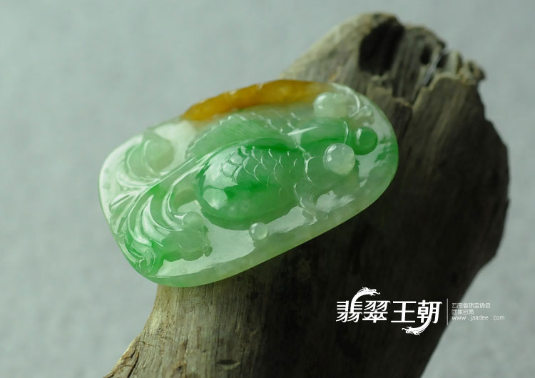 糯冰种黄加绿缅甸翡翠“金玉满堂”挂件