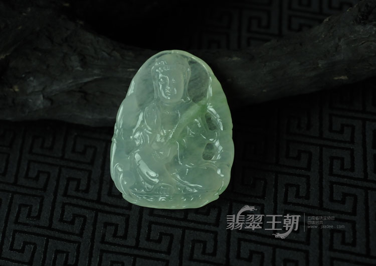 冰种飘花缅甸翡翠莲花观音挂件