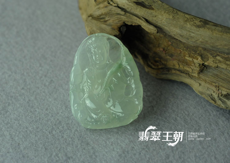 冰种飘花缅甸翡翠莲花观音挂件