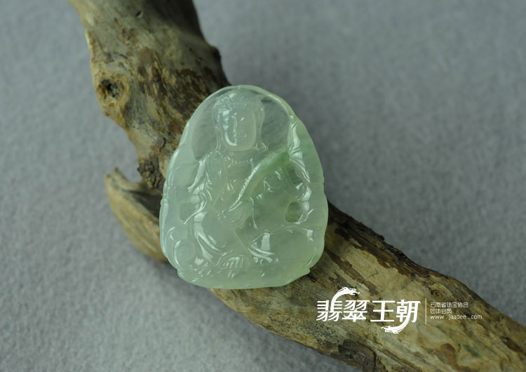 冰种飘花缅甸翡翠莲花观音挂件