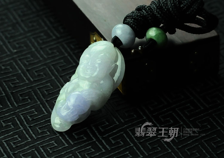 糯冰种紫罗兰缅甸翡翠“送福童子”挂件