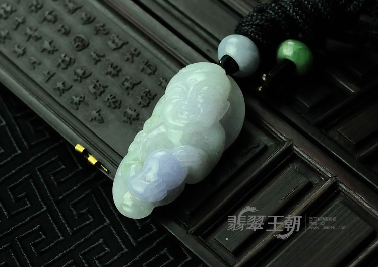 糯冰种紫罗兰缅甸翡翠“送福童子”挂件