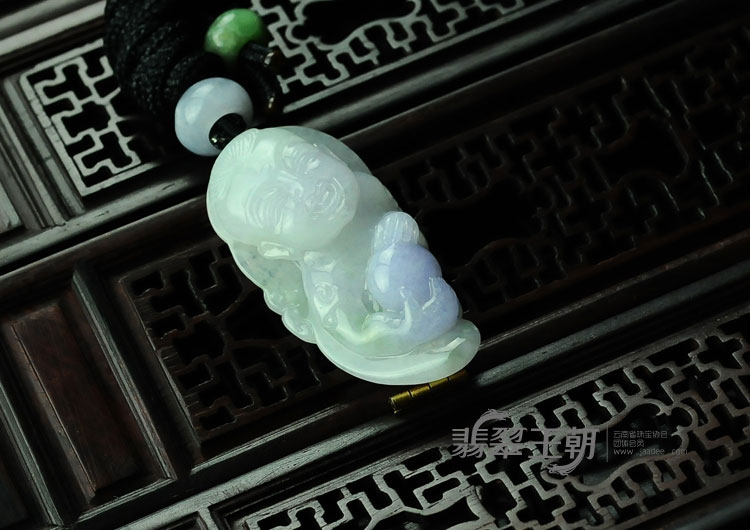 糯冰种紫罗兰缅甸翡翠“送福童子”挂件