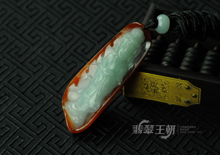 糯冰种红翡缅甸翡翠观音挂件