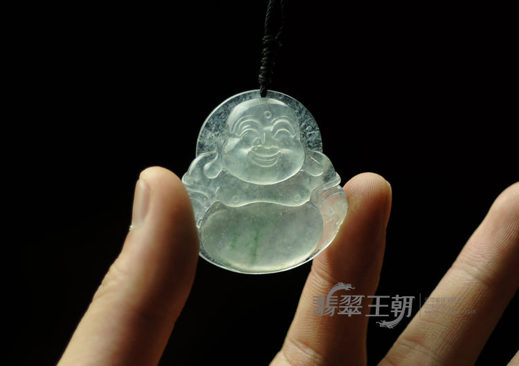 冰玻种飘绿花缅甸翡翠玉佛挂件