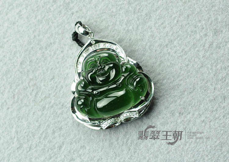 玻璃种黛绿包白金缅甸翡翠玉佛挂件