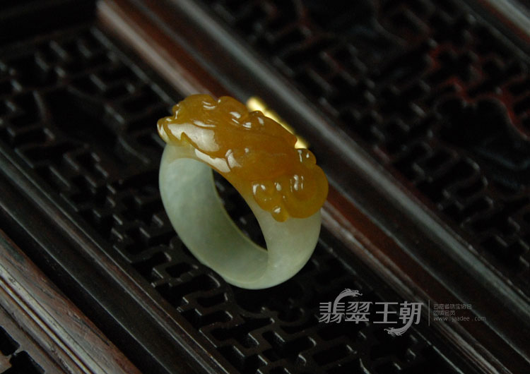 冰种黄翡缅甸翡翠貔貅指环