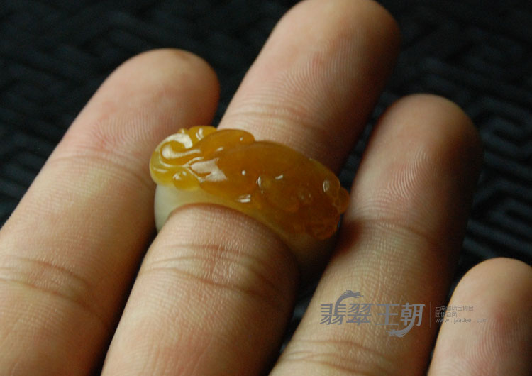 冰种黄翡缅甸翡翠貔貅指环