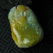 糯冰种黄翡蓝晴水缅甸翡翠“连年有余”挂件