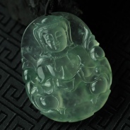 玻璃种飘花缅甸翡翠观音挂件